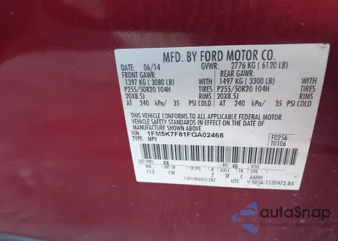 2015 Ford Explorer Limited from USA, damaged, VIN 1FM5K7F81FGA02468